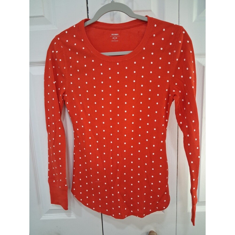 Old Navy Orange and white Polka Dot Waffle Knit Thermal long-sleeve scoop neck M